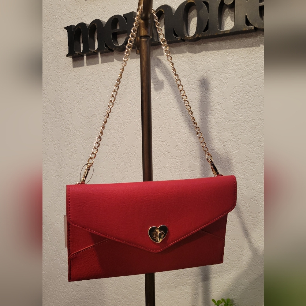 Lauren Conrad Red Envelope Clutch with Gold Chain